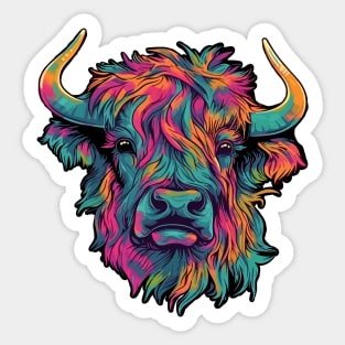 Scottish Hairy Highland Cow Colourful Sticker